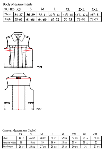 The Cooma Vest Sizing