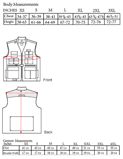 The Delta Vest Size Chart